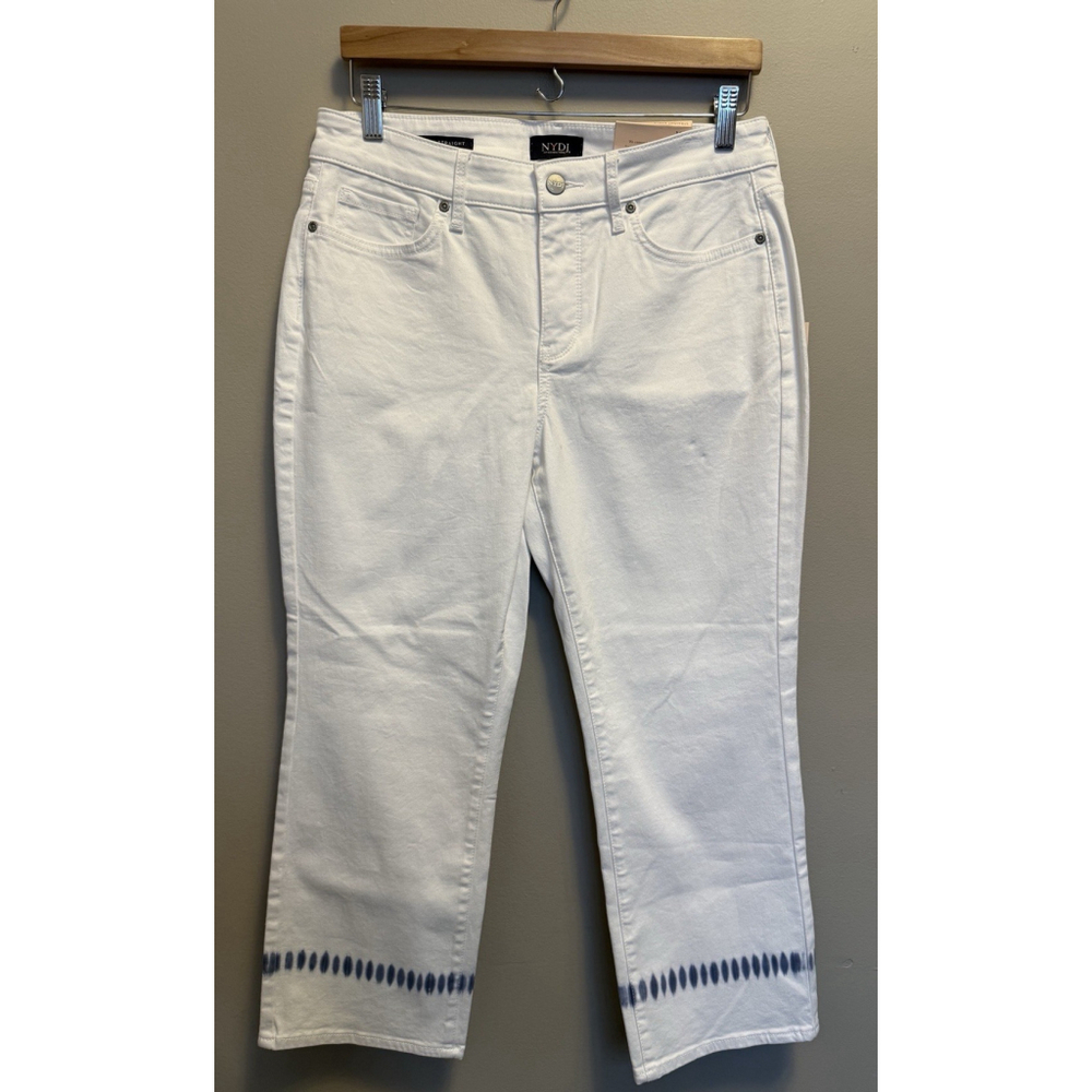 NYDJ Marilyn Straight Leg Ankle Jeans In Wave Tie Dye Size 10 NWT Minor Flaw